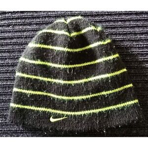 Nike Unisex Striped Black Neon Beanie Hat Outdoor Youth One Size Ski Swoosh